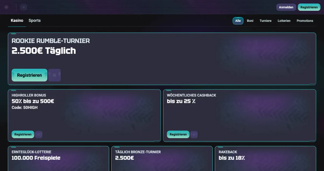 Bonusbereich auf der Website von needforslots.com