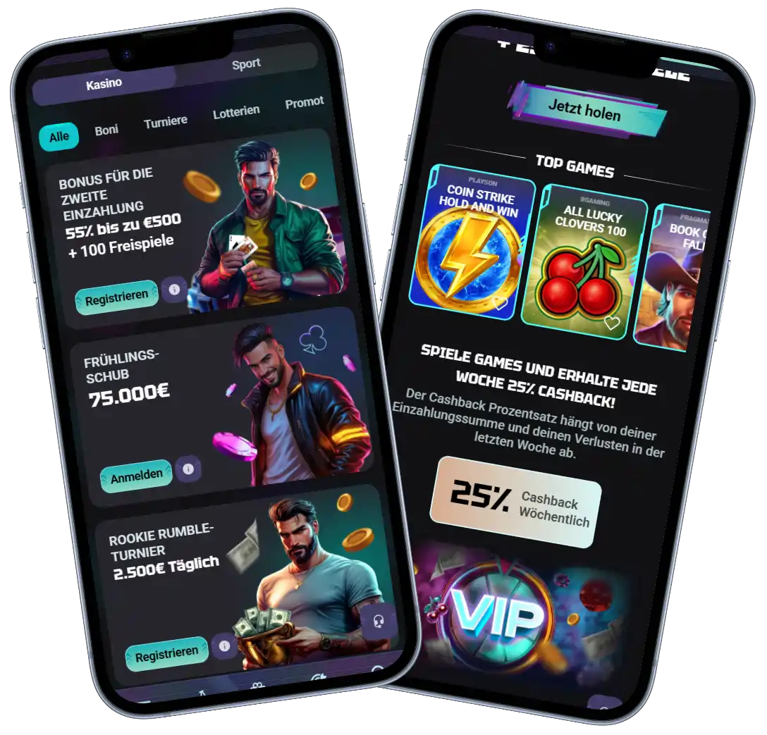 Needforslots Casino mobile Ansicht mit Bonus Aktionen Slots und Cashback sowie VIP Bereich